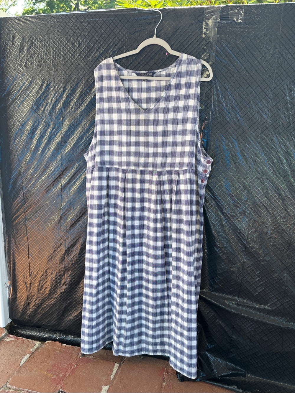 Sleeveless Gingham Midi Dress in Navy and White 100% cotton